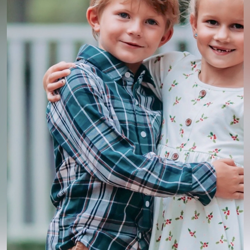 New! Sweet Honey Boys 8Y Green Plaid Long Sleeve Button Down Shirt